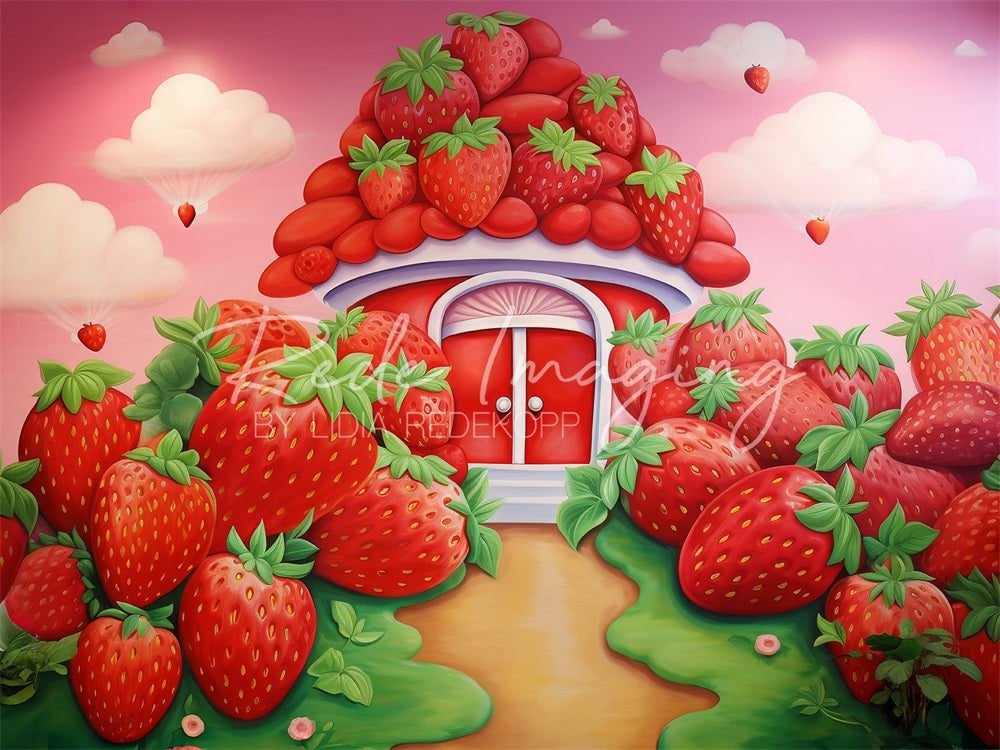 Kate Cartoon Spring Strawberry House Backdrop Designed by Lidia Redekopp