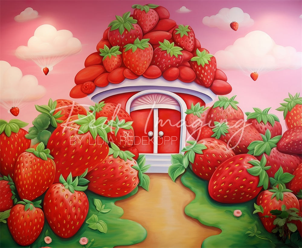 Kate Cartoon Spring Strawberry House Backdrop Designed by Lidia Redekopp