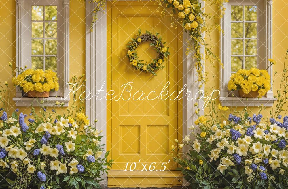 Kate Flower Yellow Wooden Door Spring Backdrop Designed by Emetselch