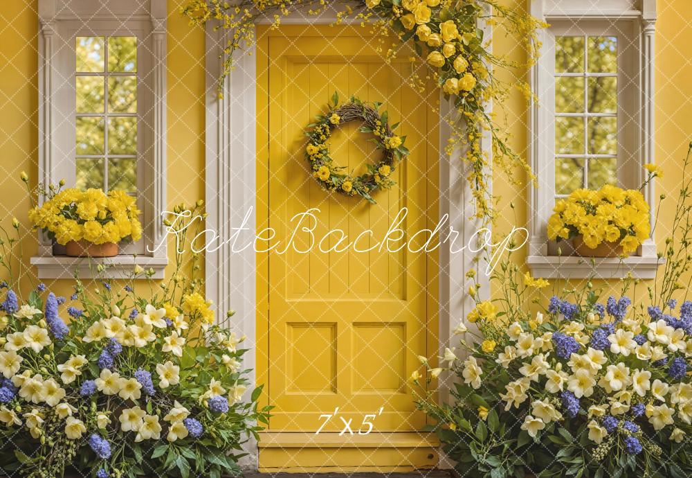 Kate Flower Yellow Wooden Door Spring Backdrop Designed by Emetselch