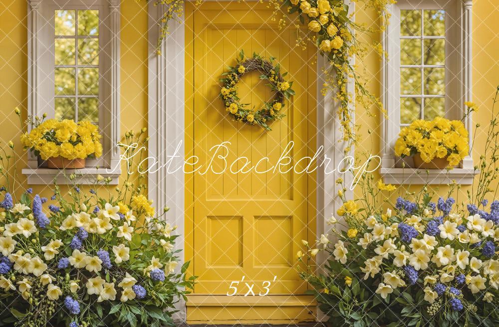 Kate Flower Yellow Wooden Door Spring Backdrop Designed by Emetselch