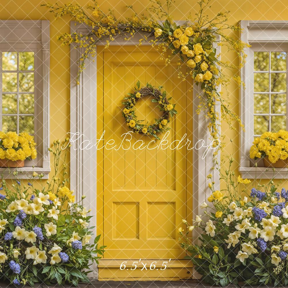 Kate Flower Yellow Wooden Door Spring Backdrop Designed by Emetselch