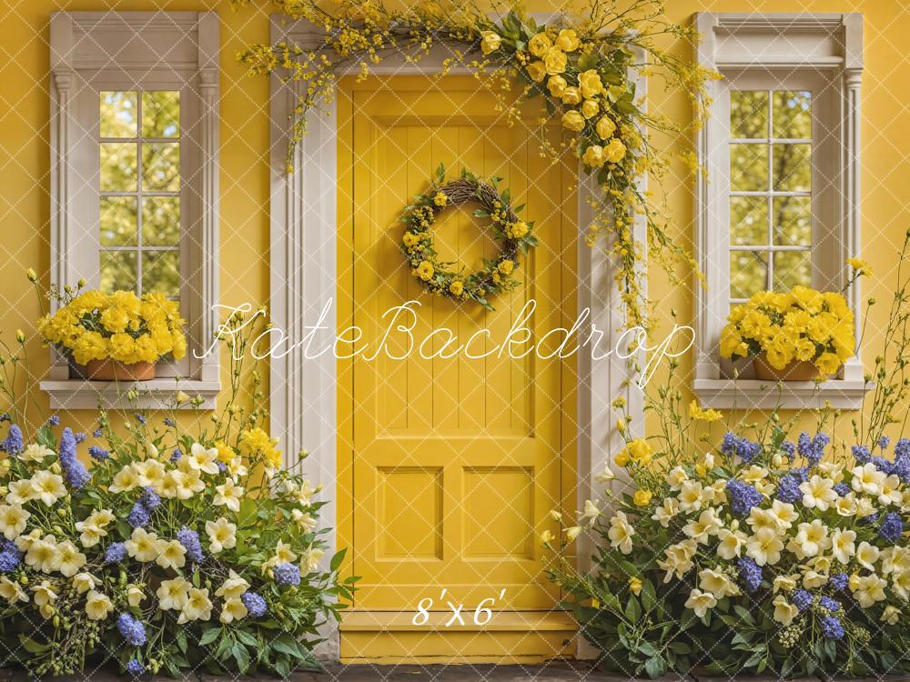 Kate Flower Yellow Wooden Door Spring Backdrop Designed by Emetselch