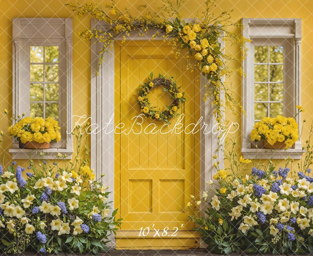 Kate Flower Yellow Wooden Door Spring Backdrop Designed by Emetselch