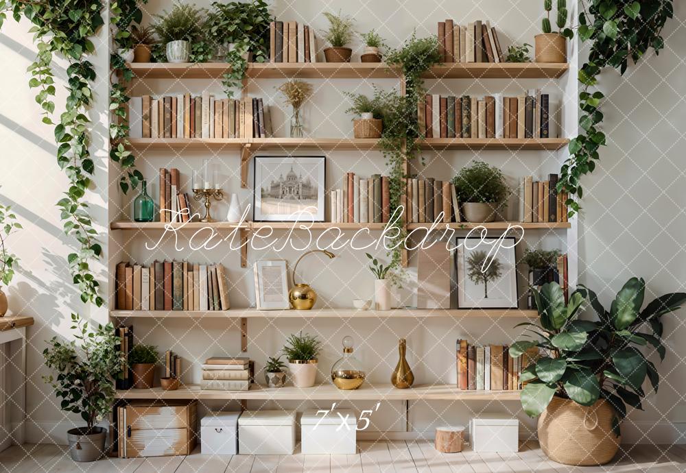 Kate Spring Green Plant Bookshelf Backdrop Designed by Emetselch