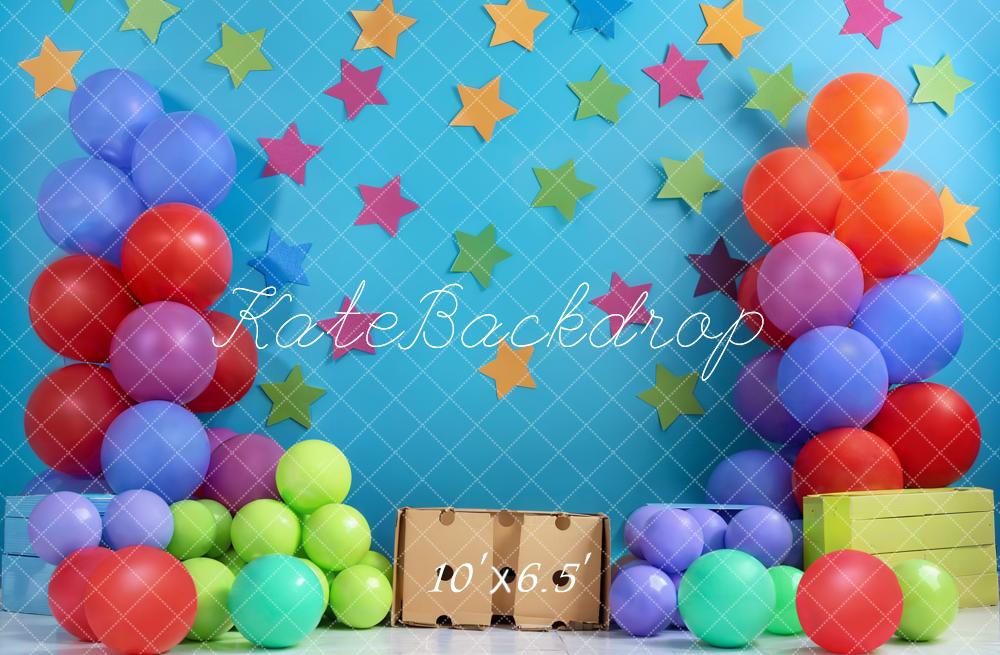 Kate Blue Birthday Cake Smash Backdrop Balloon Star Designed by Emetselch