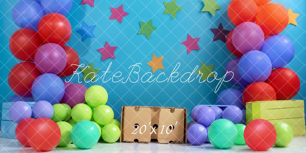 Kate Blue Birthday Cake Smash Backdrop Balloon Star Designed by Emetselch