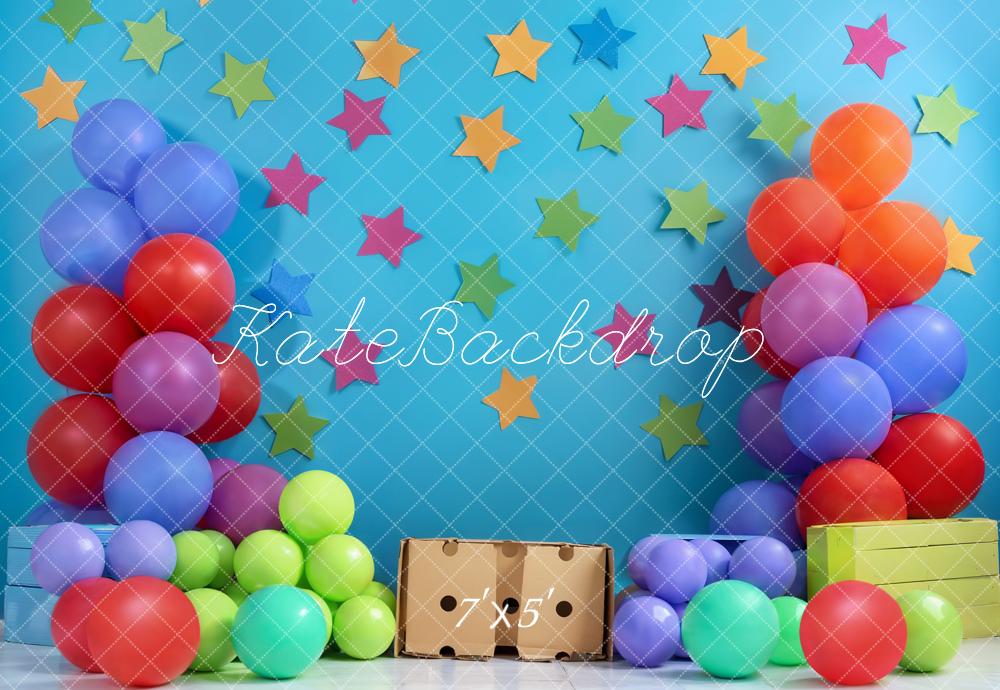 Kate Blue Birthday Cake Smash Backdrop Balloon Star Designed by Emetselch