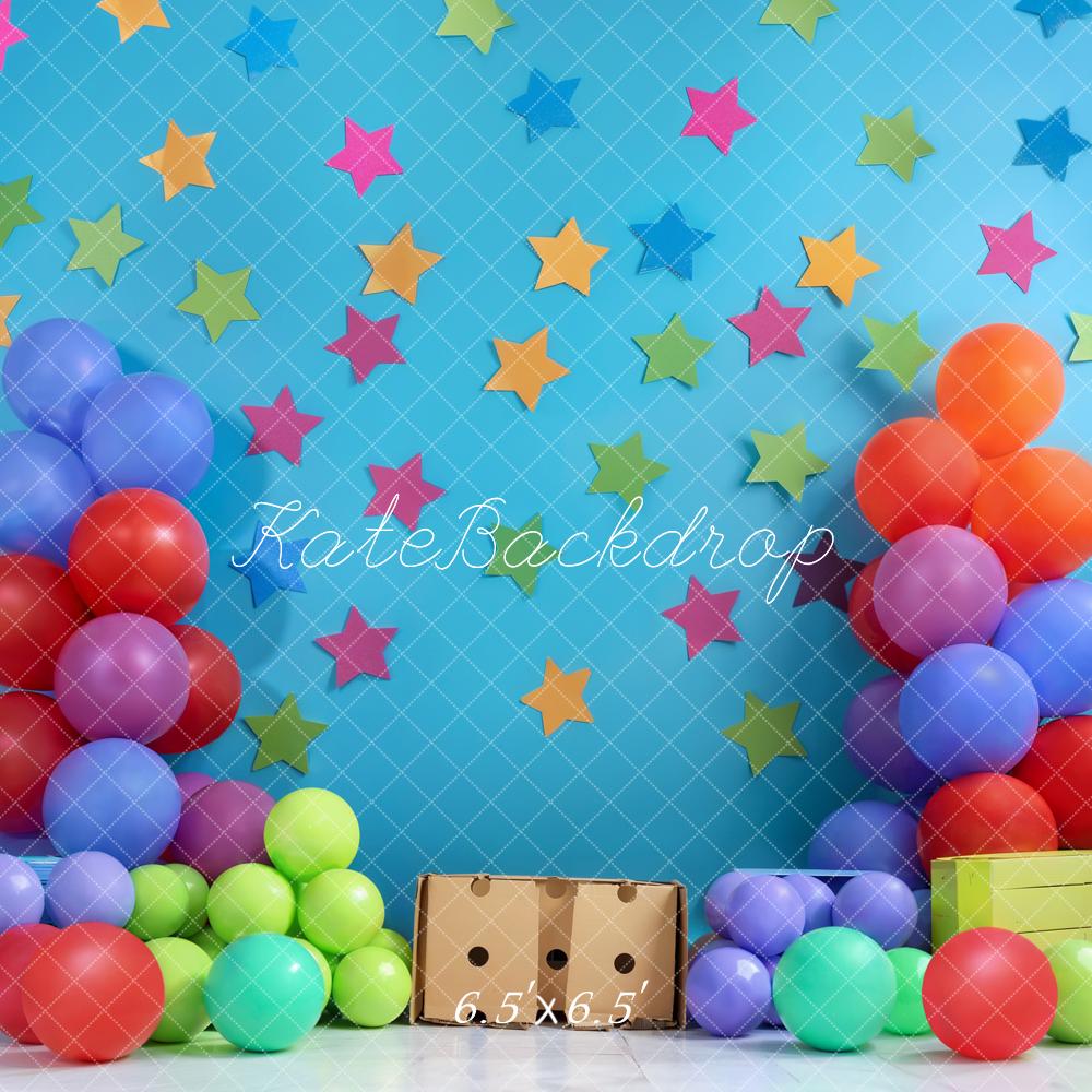 Kate Blue Birthday Cake Smash Backdrop Balloon Star Designed by Emetselch