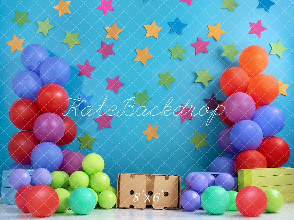 Kate Blue Birthday Cake Smash Backdrop Balloon Star Designed by Emetselch