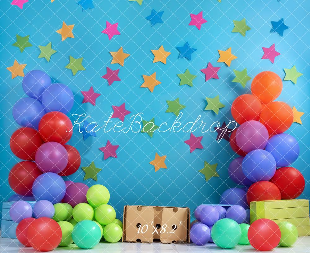 Kate Blue Birthday Cake Smash Backdrop Balloon Star Designed by Emetselch