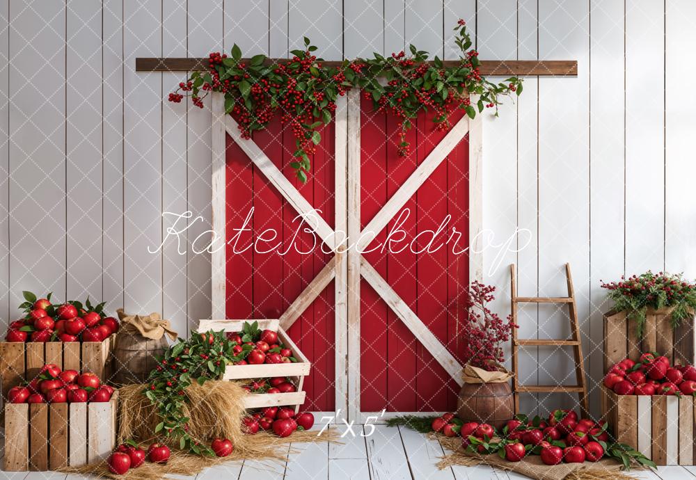 Kate Red Apple Barn Door Backdrop White Wooden Wall Designed by Emetselch