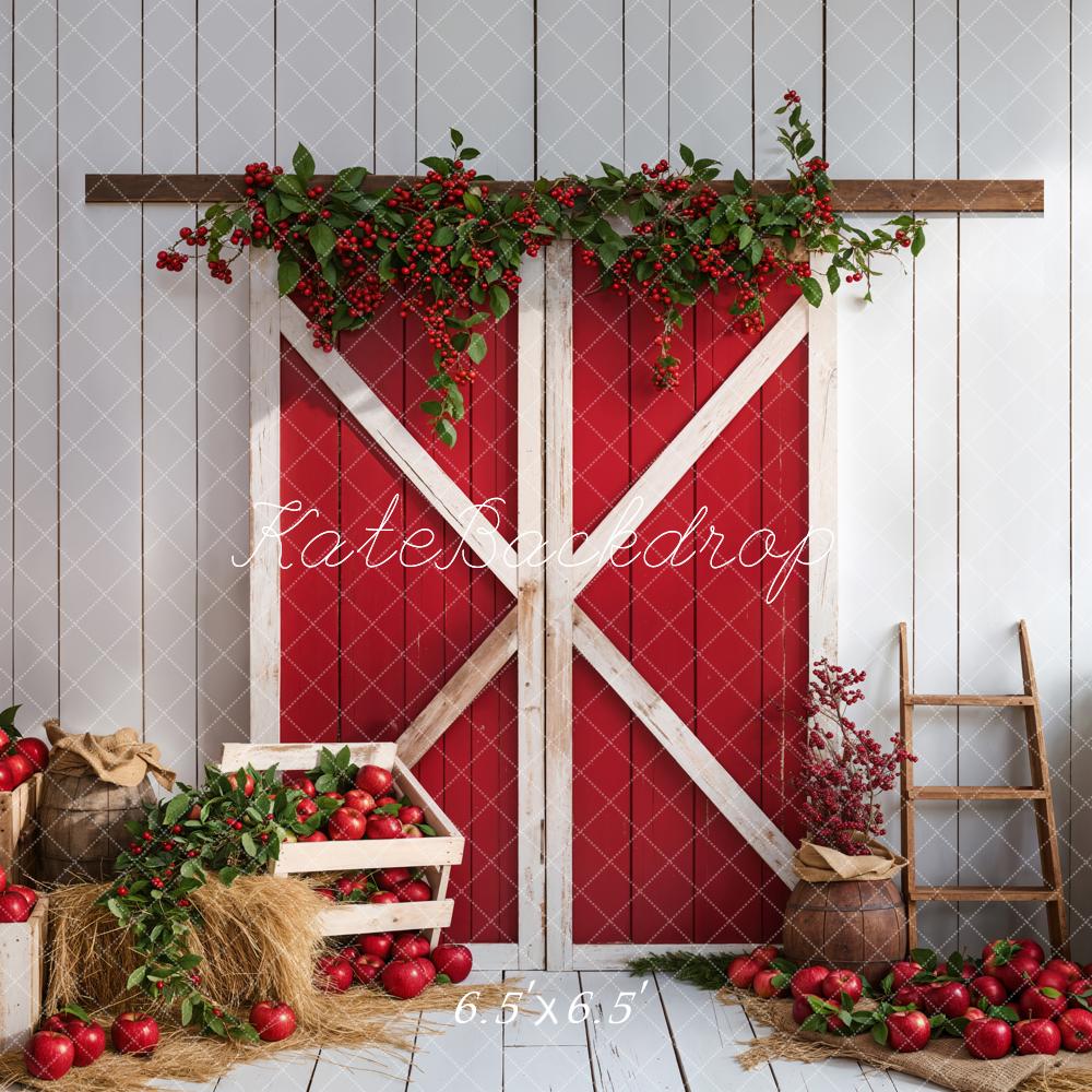 Kate Red Apple Barn Door Backdrop White Wooden Wall Designed by Emetselch