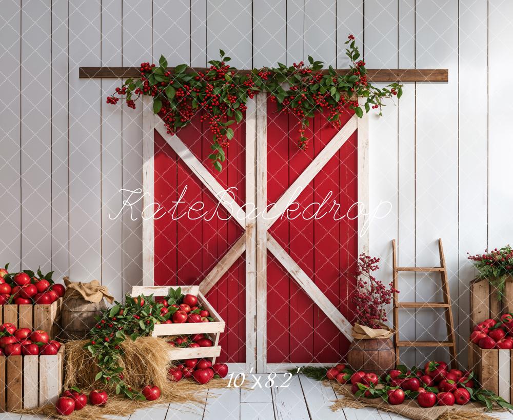 Kate Red Apple Barn Door Backdrop White Wooden Wall Designed by Emetselch