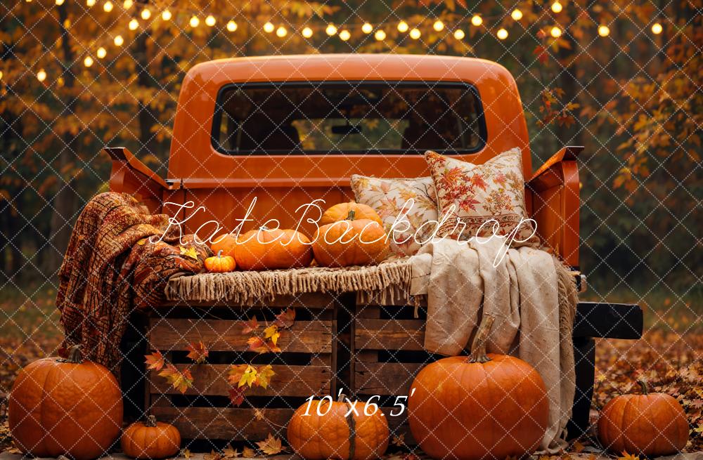 Kate Autumn Backdrop Forest Maple Leaf Pumpkin Truck Designed by Emetselch