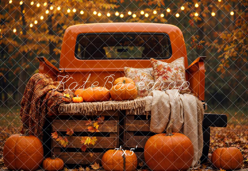 Kate Autumn Backdrop Forest Maple Leaf Pumpkin Truck Designed by Emetselch