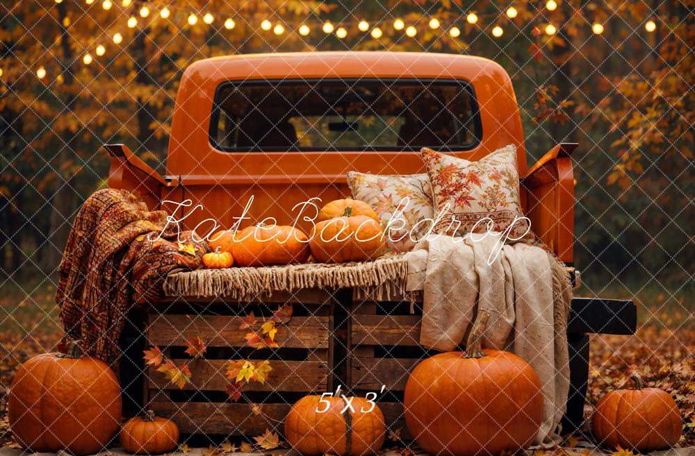 Kate Autumn Backdrop Forest Maple Leaf Pumpkin Truck Designed by Emetselch