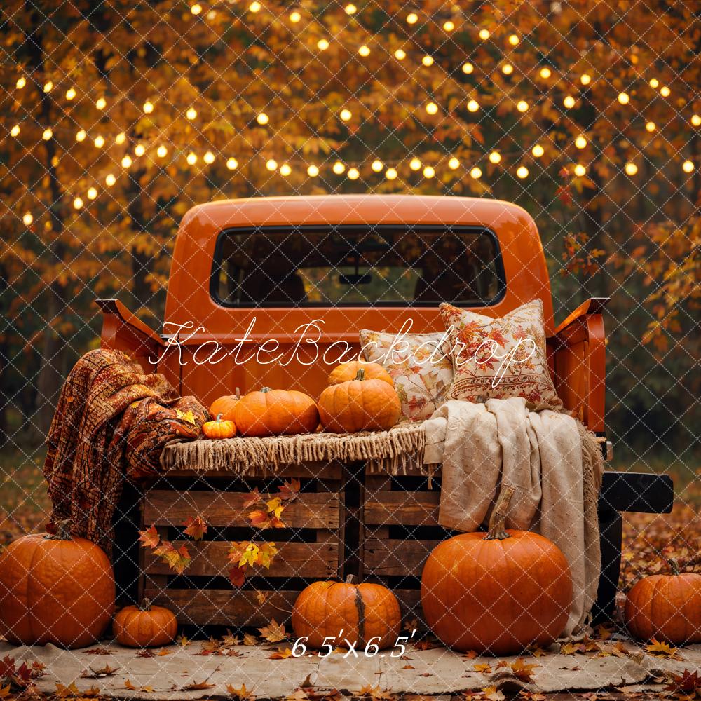 Kate Autumn Backdrop Forest Maple Leaf Pumpkin Truck Designed by Emetselch