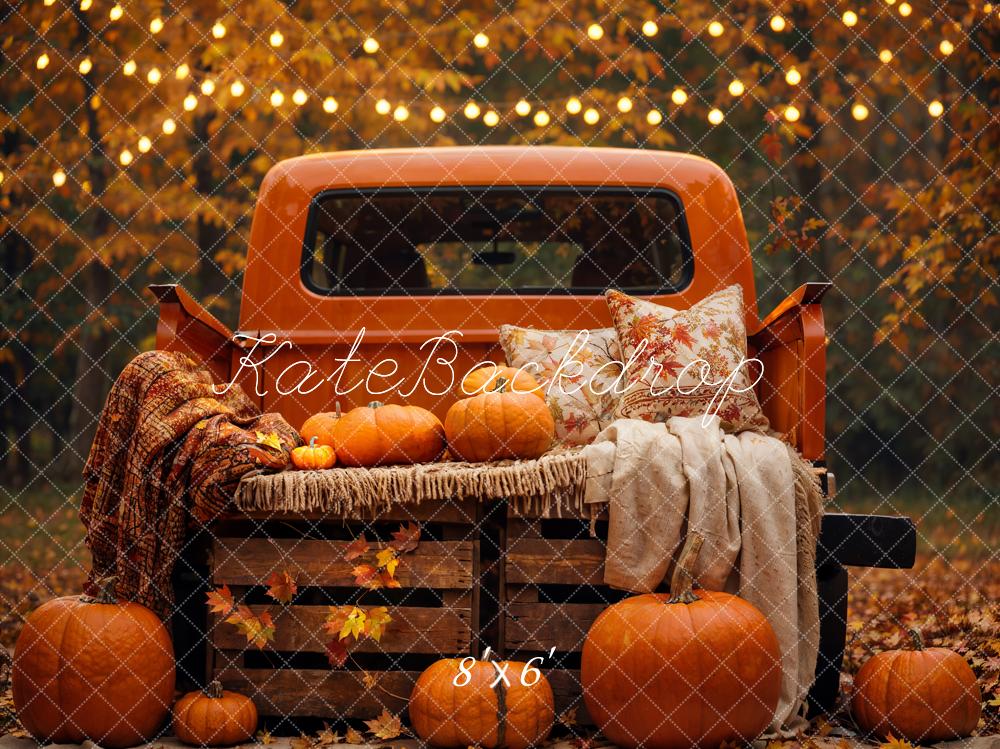 Kate Autumn Backdrop Forest Maple Leaf Pumpkin Truck Designed by Emetselch