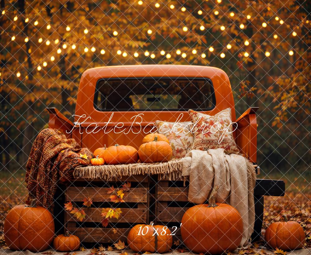 Kate Autumn Backdrop Forest Maple Leaf Pumpkin Truck Designed by Emetselch