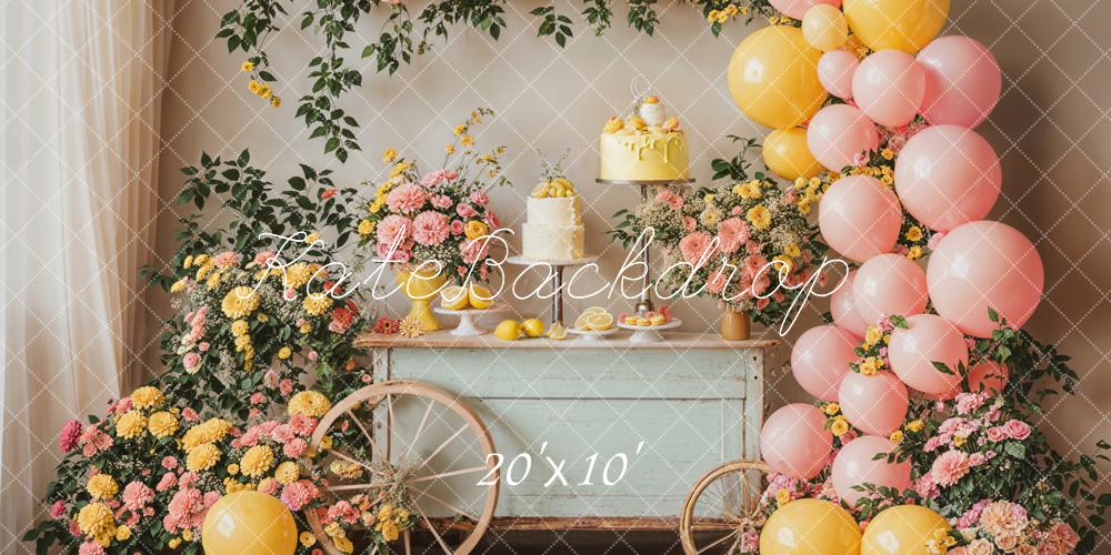 Kate Summer Birthday Backdrop Cake Smash Flower Balloon Designed by Emetselch