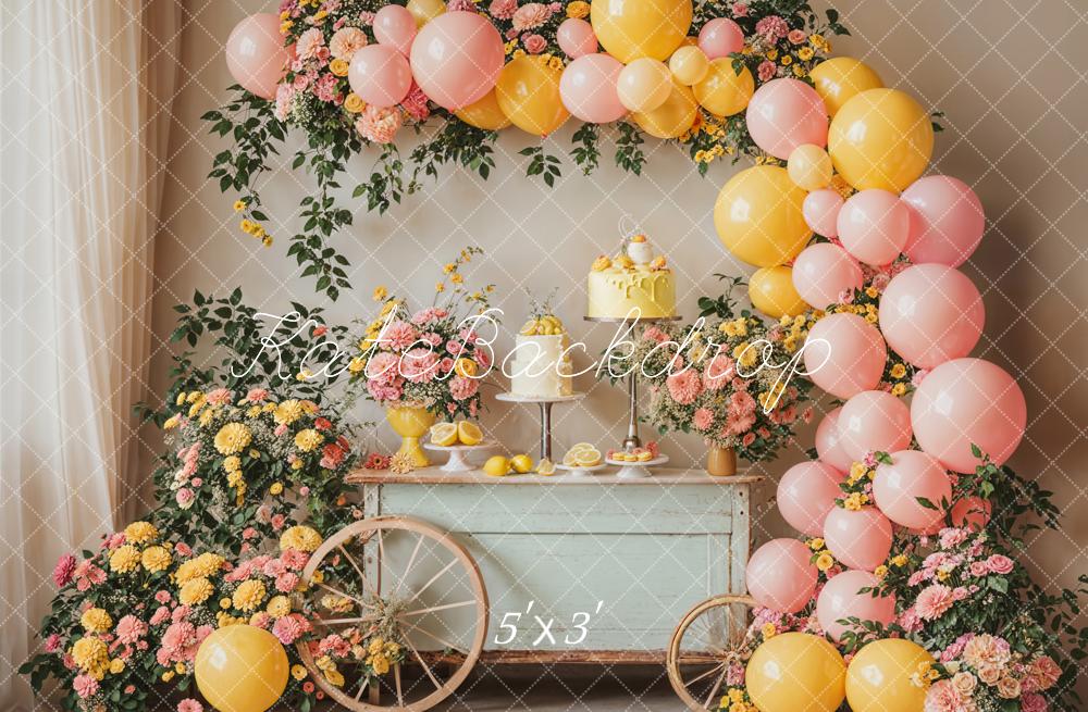 Kate Summer Birthday Backdrop Cake Smash Flower Balloon Designed by Emetselch