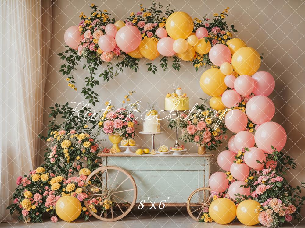 Kate Summer Birthday Backdrop Cake Smash Flower Balloon Designed by Emetselch