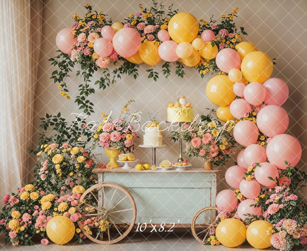 Kate Summer Birthday Backdrop Cake Smash Flower Balloon Designed by Emetselch