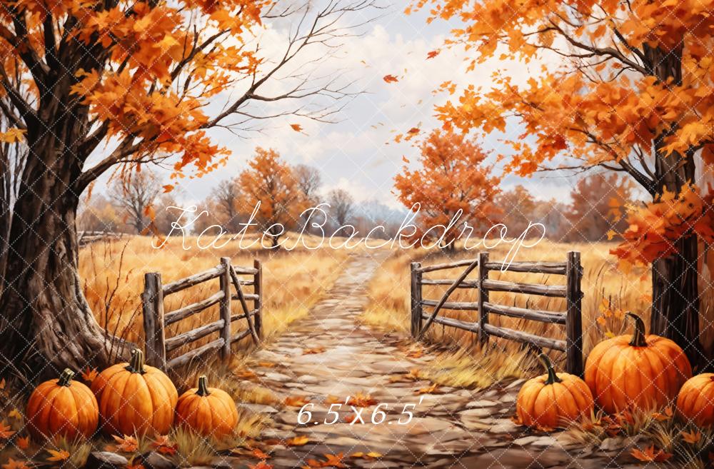 Kate Autumn Backdrop Outdoor Maple Leaves Forest Field Pumpkin Path Designed by GQ