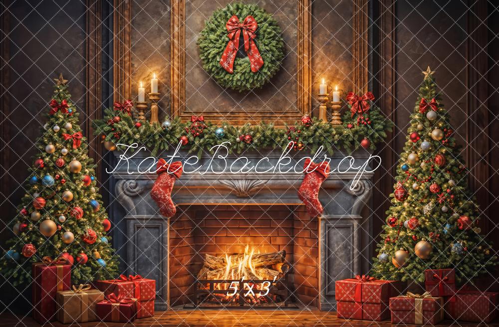 Kate Christmas Tree Fireplace Gift Backdrop Designed by Emetselch