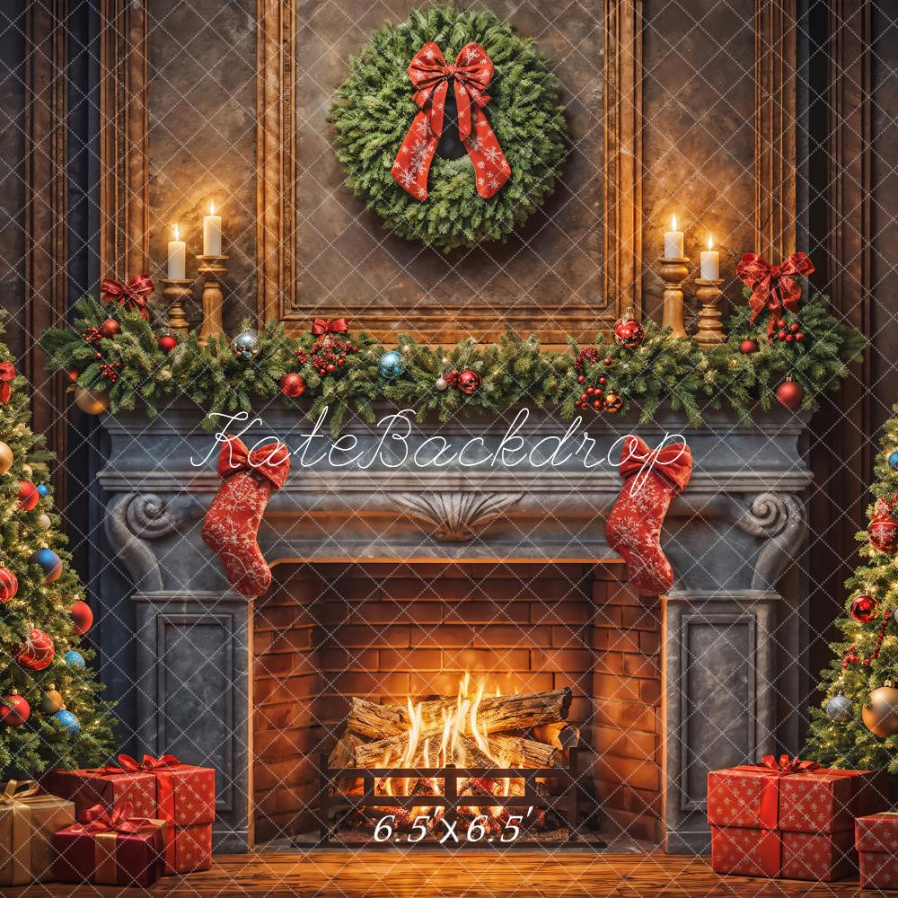 Kate Christmas Tree Fireplace Gift Backdrop Designed by Emetselch