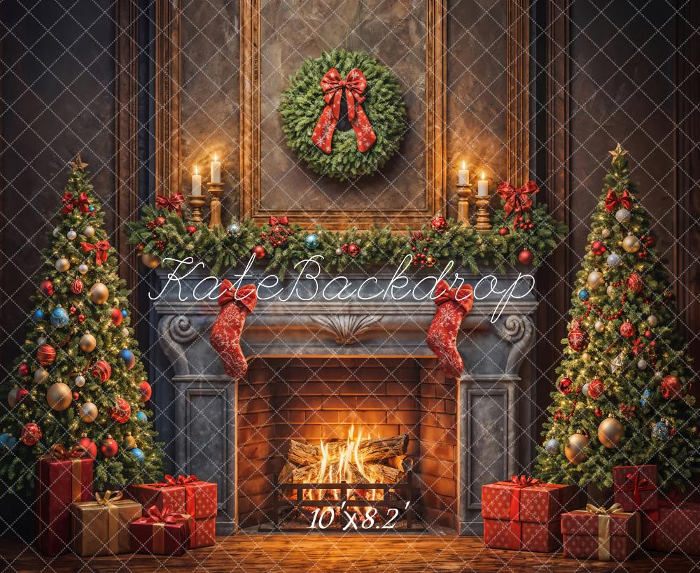 Kate Christmas Tree Fireplace Gift Backdrop Designed by Emetselch