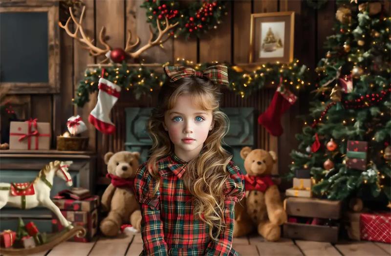 Kate Christmas Fireplace Bear Garland Backdrop Designed by Emetselch