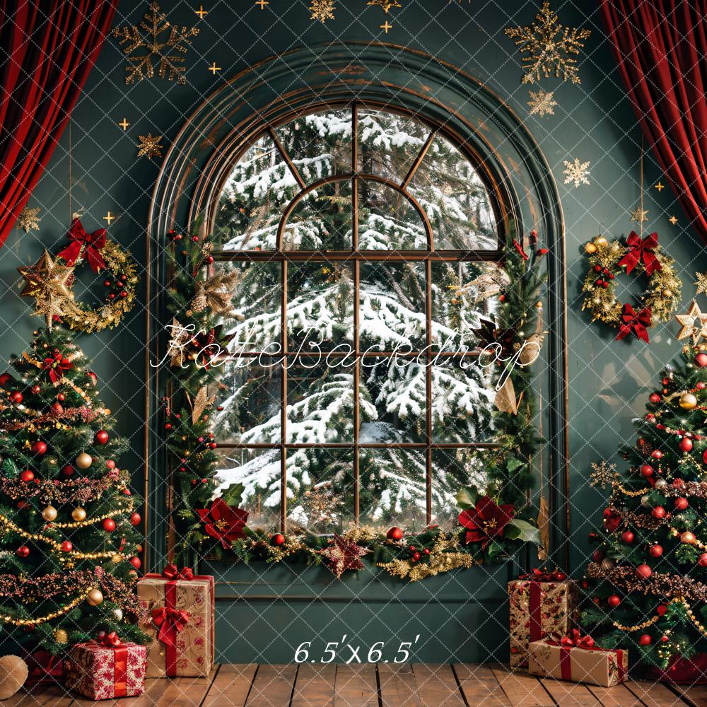 Kate Window Green Wall Christmas Tree Backdrop Designed by Emetselch