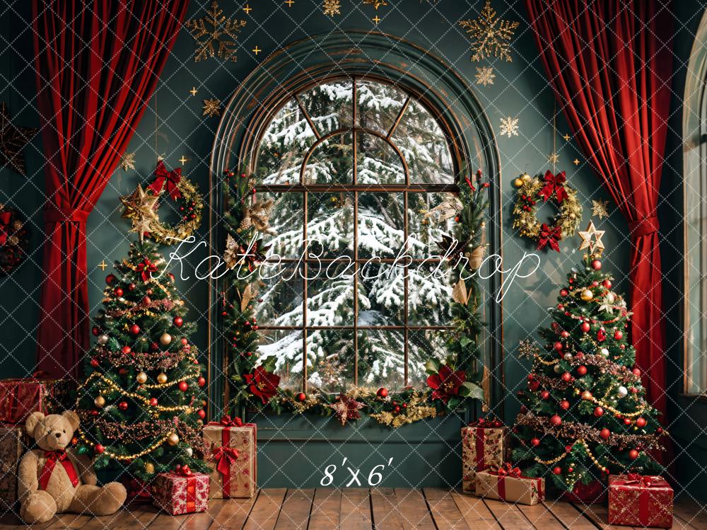 Kate Window Green Wall Christmas Tree Backdrop Designed by Emetselch