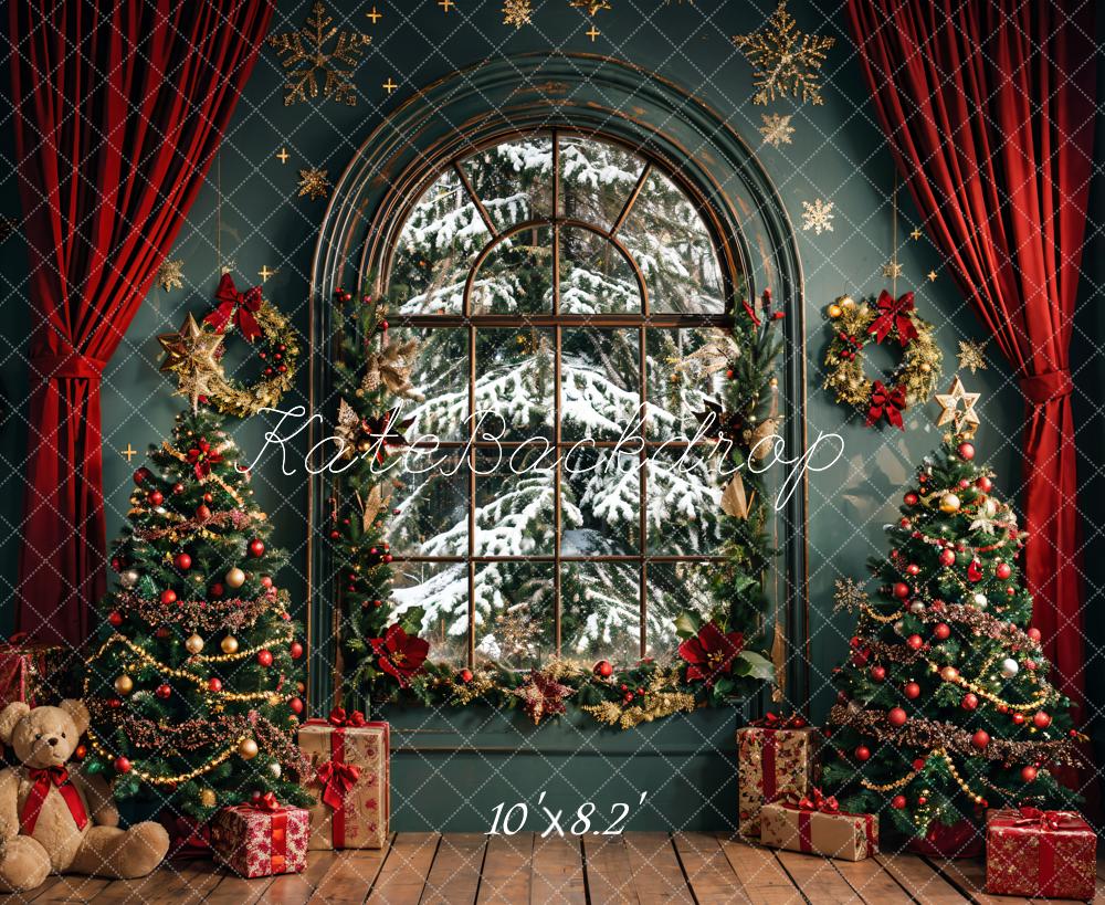 Kate Window Green Wall Christmas Tree Backdrop Designed by Emetselch