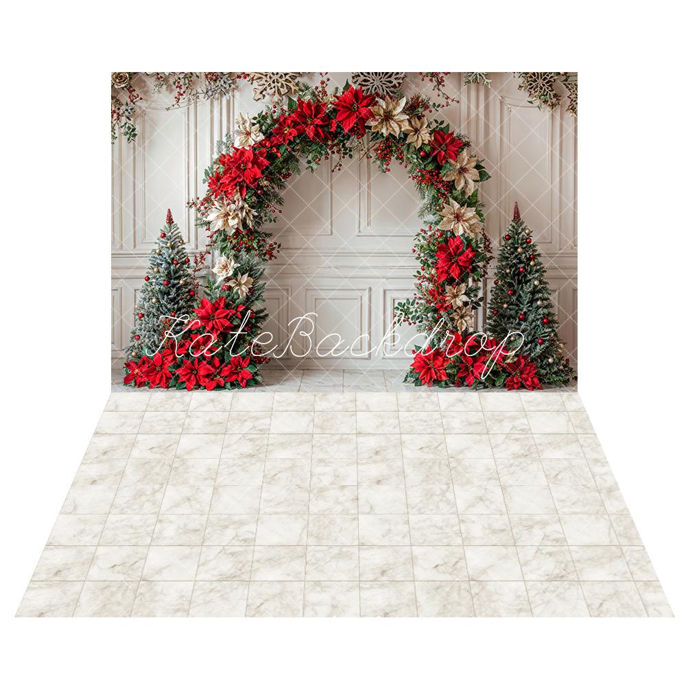 Kate Christmas Arch Backdrop+White Marble Plaid Floor Backdrop