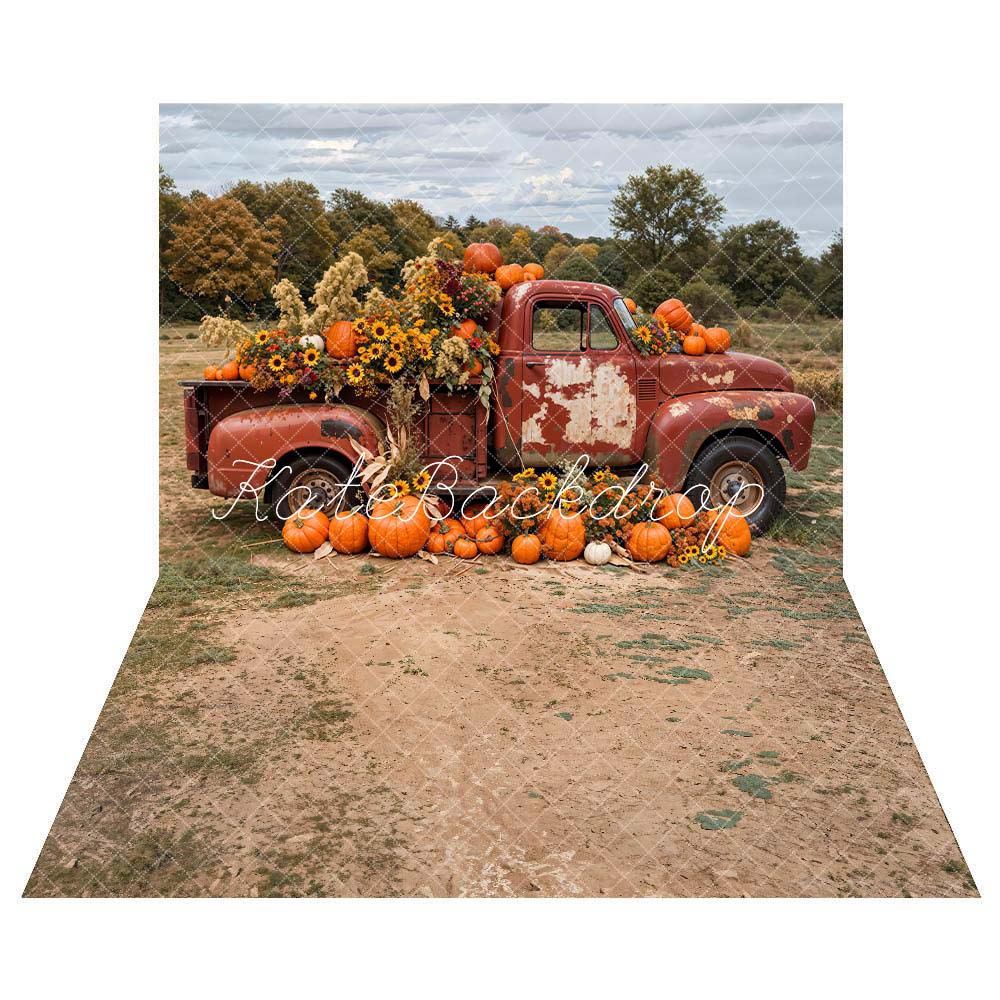 Kate Autumn Pumpkin Truck Backdrop+Muddy Road Floor Backdrop