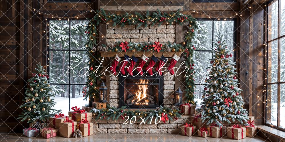 Kate Winter Christmas Brick Fireplace Window Backdrop Designed by Emetselch