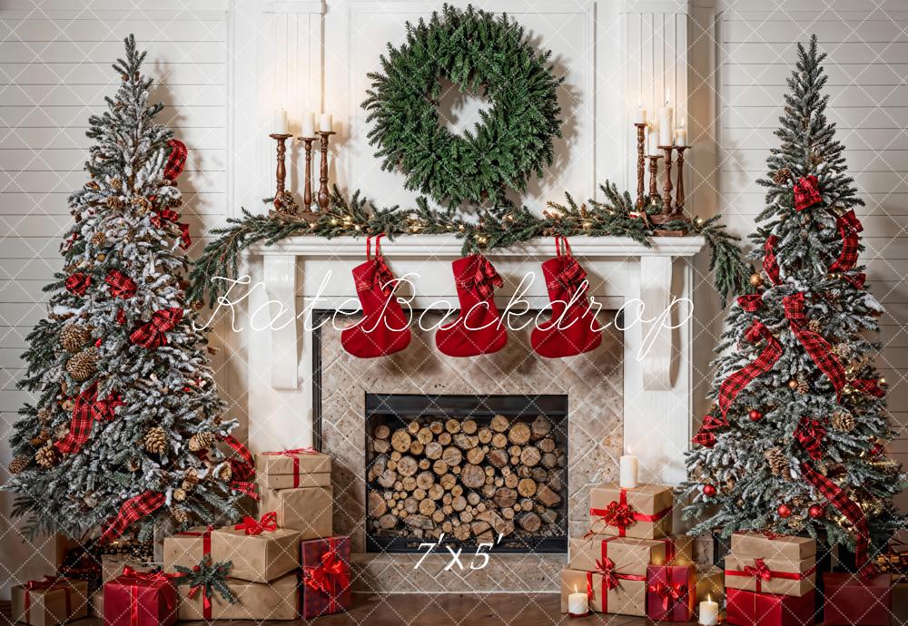 Kate Christmas Tree Fireplace Socks Backdrop Designed by Emetselch