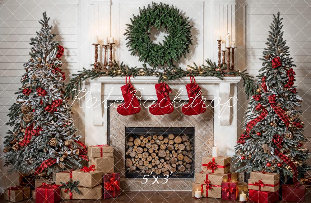 Kate Christmas Tree Fireplace Socks Backdrop Designed by Emetselch