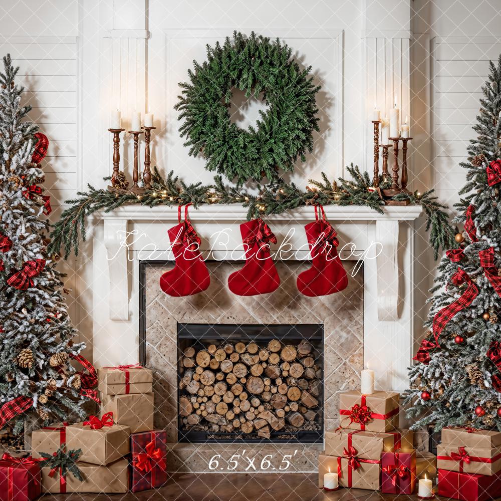 Kate Christmas Tree Fireplace Socks Backdrop Designed by Emetselch