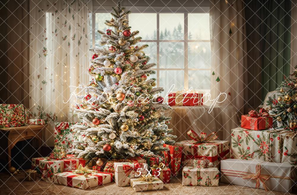 Kate Indoor Christmas Tree White Curtain Backdrop Designed by Emetselch