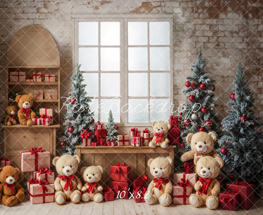 Kate Teddy Bear Christmas Tree Gift Window Backdrop Designed by Emetselch