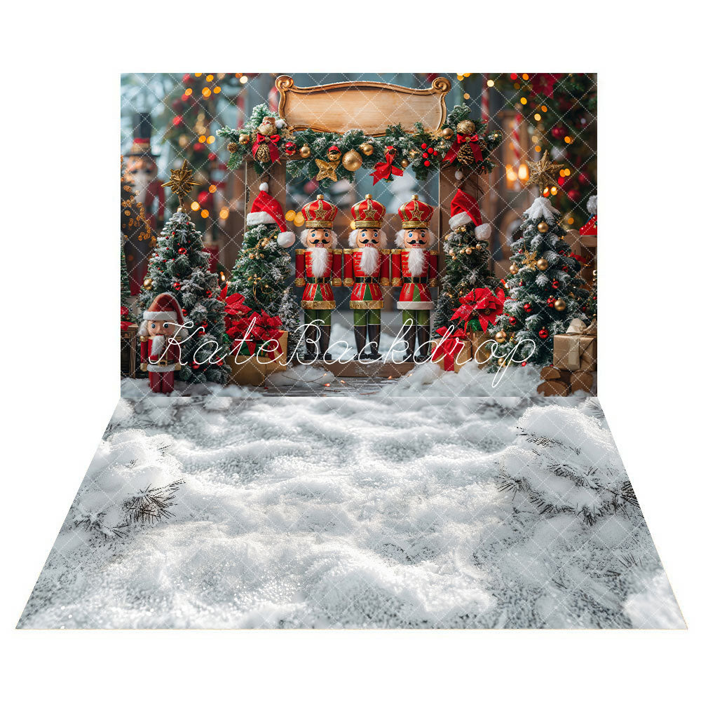 Kate Winter Christmas Nutcracker Backdrop+Thick Snow Floor Backdrop