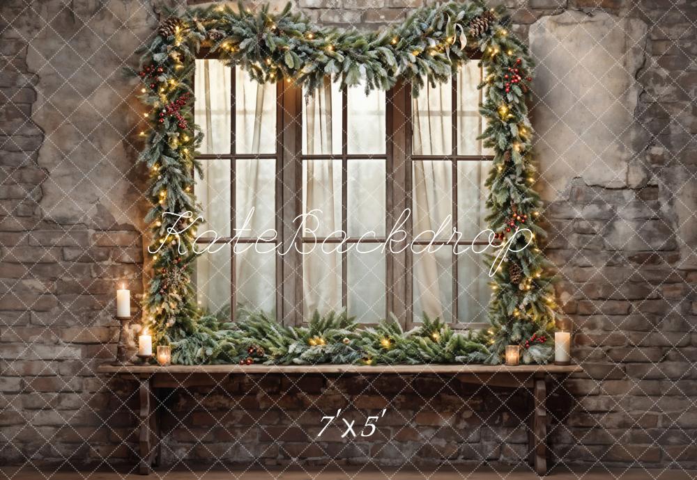 Kate Christmas Brick Wall Window Backdrop Designed by Emetselch