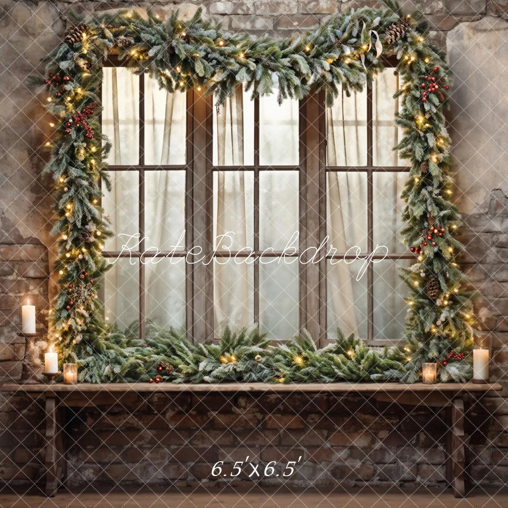 Kate Christmas Brick Wall Window Backdrop Designed by Emetselch