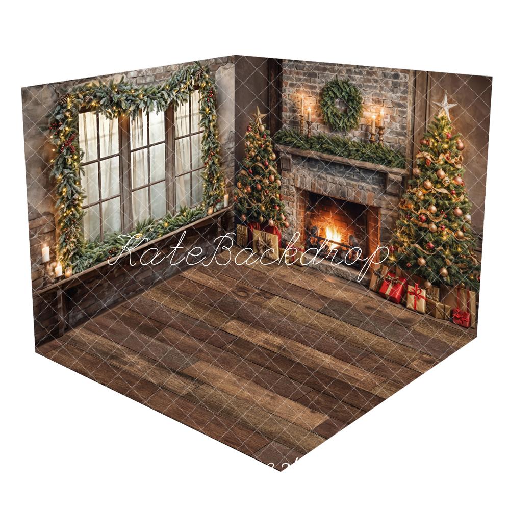 Kate Christmas Indoor Fireplace Window Wooden Floor Room Set