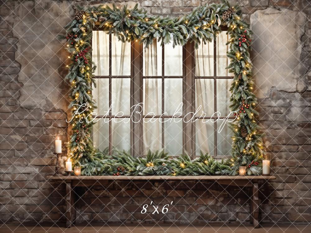 Kate Christmas Brick Wall Window Backdrop Designed by Emetselch