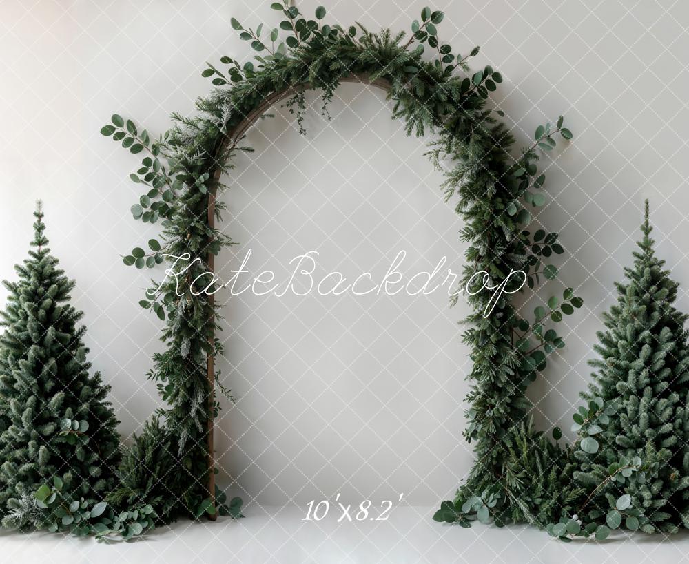 Kate Christmas Backdrop Green Plant Arch White Wall Designed by Emetselch